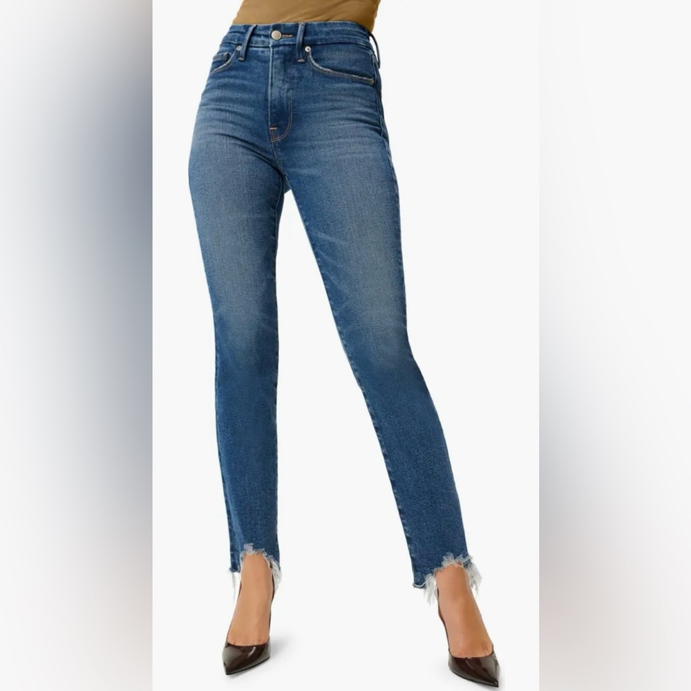 NWT Good American Skinny Blue Raw Hem Size 6